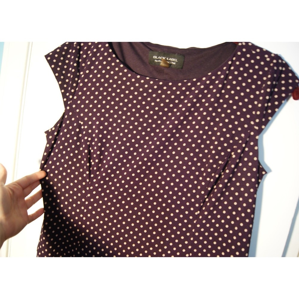 Black Label by Evan Picone Dress Purple w/ Polka Dots Form Fitting Stretchy